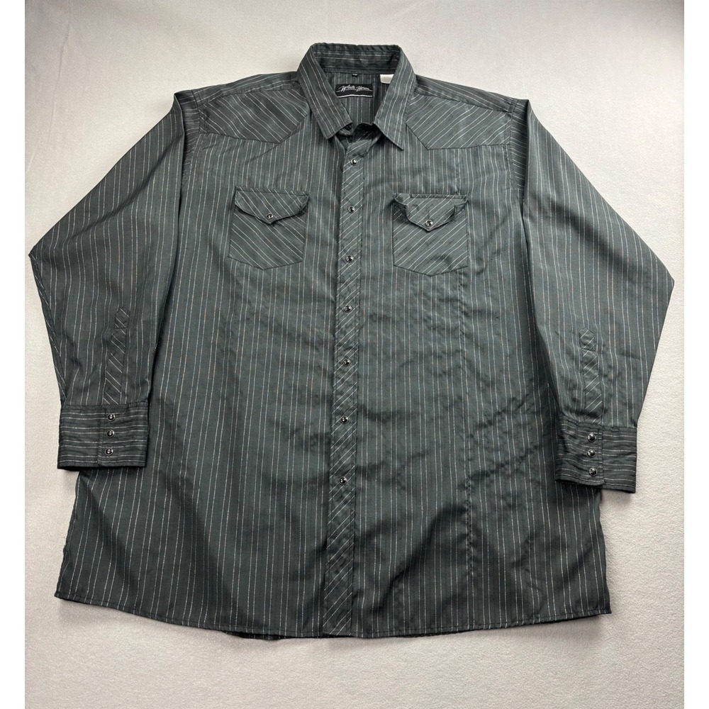 White Horse Western Shirt Mens XXL Black Lurex Metallic Striped Pearl Snap